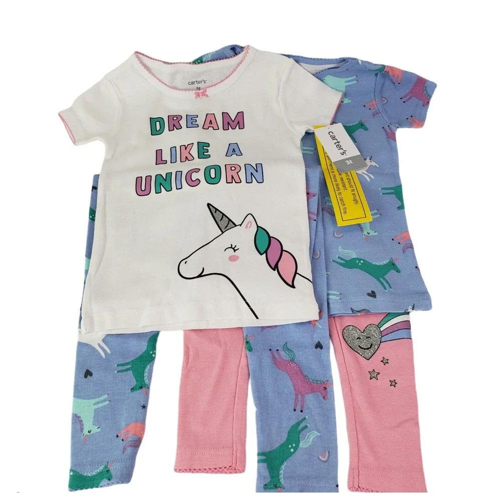 Carter's Toddler and Baby Girls' 4 Piece Cotton Pajama Set (Unicorn T 3)‎ New